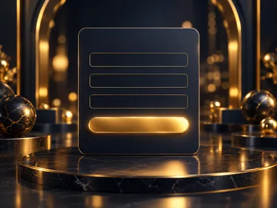 Abstract dark navy casino form panel with gold glowing input fields and button on deep charcoal background