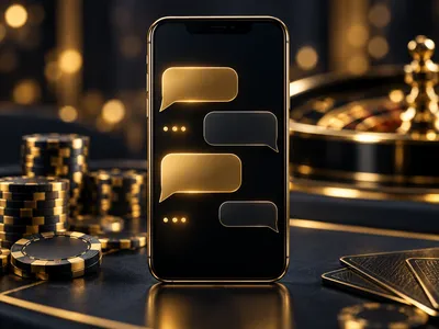 Dark navy phone screen with glowing gold chat bubble interface on deep navy background with soft golden bokeh lighting